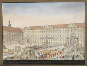 Avreise til Corpus Christi -feiringen fra k. k. Hofburg til Stefansdomen i Wien